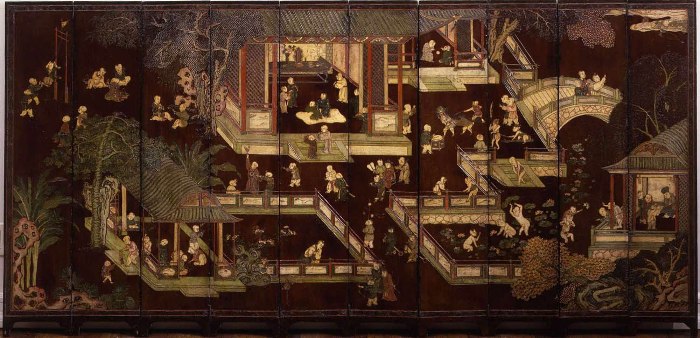 Brown Coromandel Ten Panel Screen