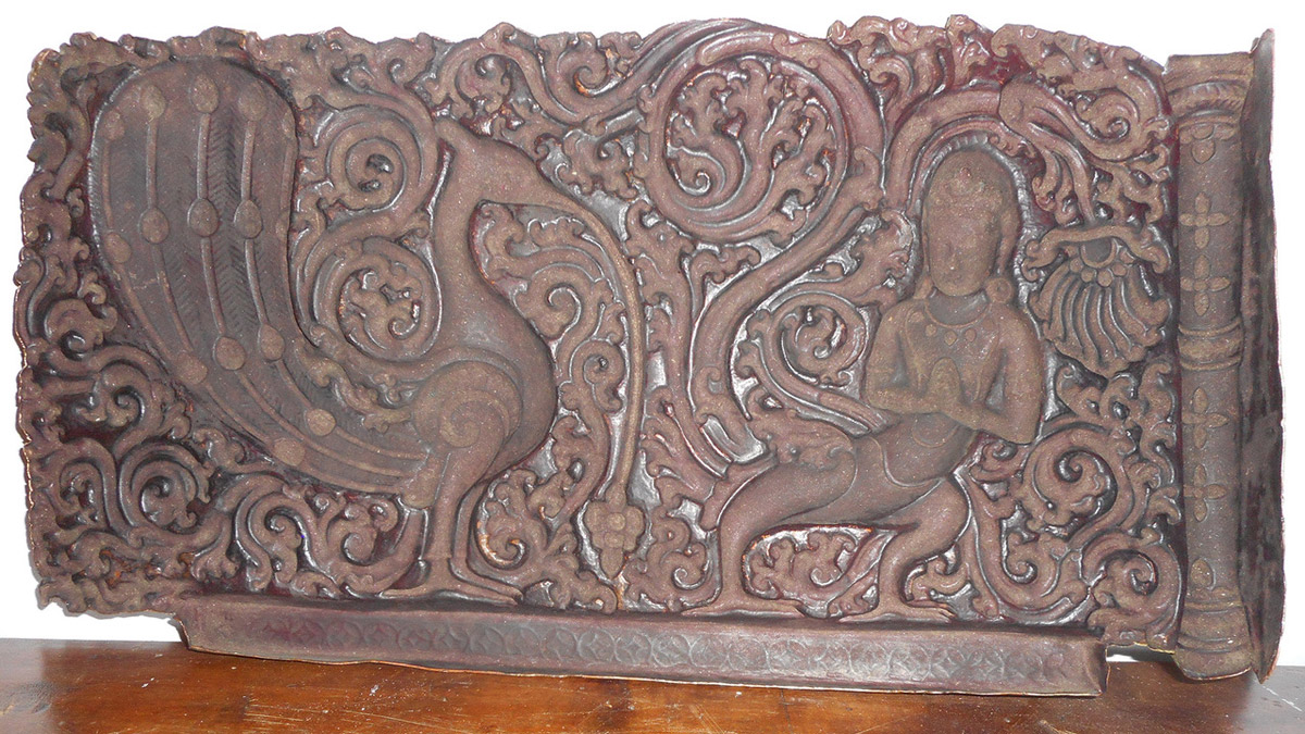Fragment part of altar depicting Dakini and peacock Repoussè