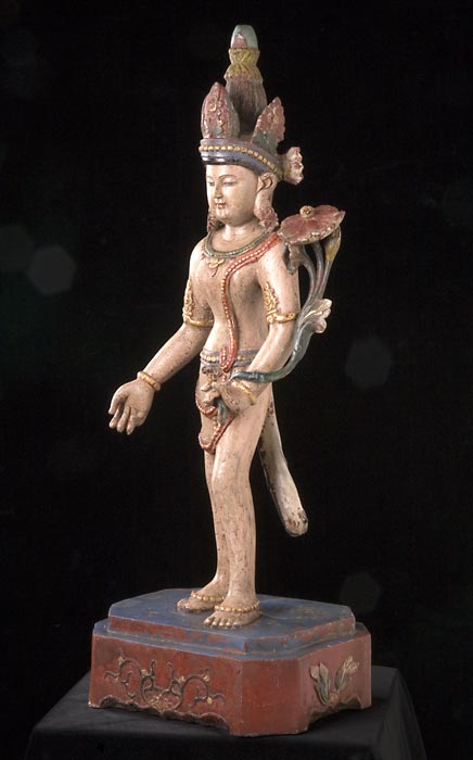 WOODEN STANDING IMAGE OF PADMAPANI FORM OF AVALOKITESVARA