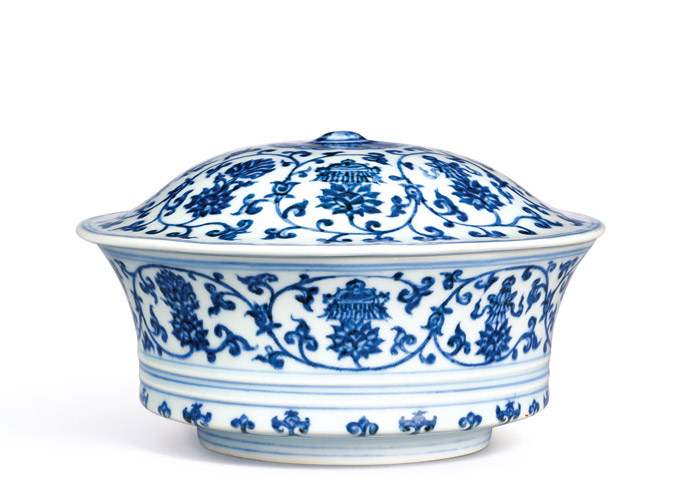 An Extremely Fine and Rare Blue and White 'Bajixiang' Bowl and Cover