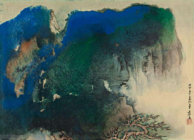 Zhang Daqian (Chang Dai-chien) 1899-1983: Blue Cliff and Old Tree