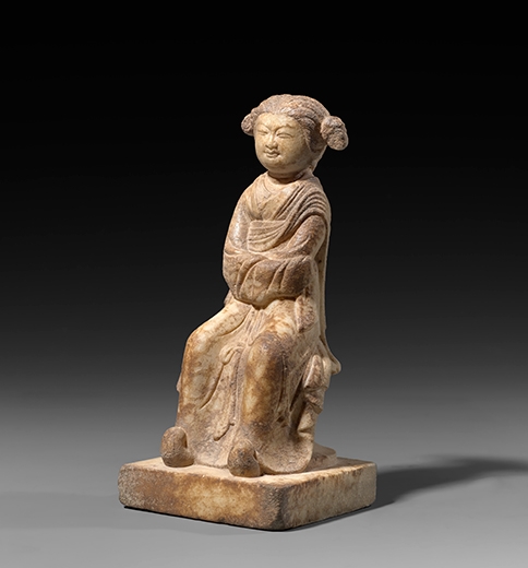 A MARBLE FIGURE OF A COURTESAN