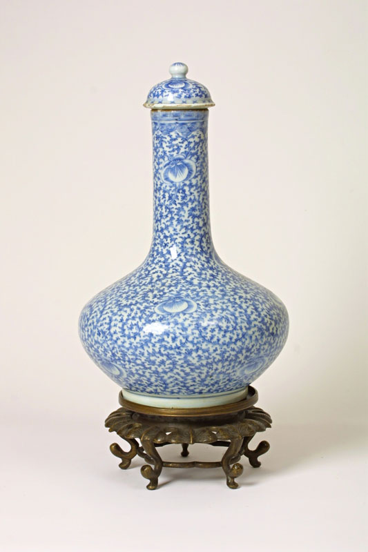 Blue & White Bottle Vase with Original Lid