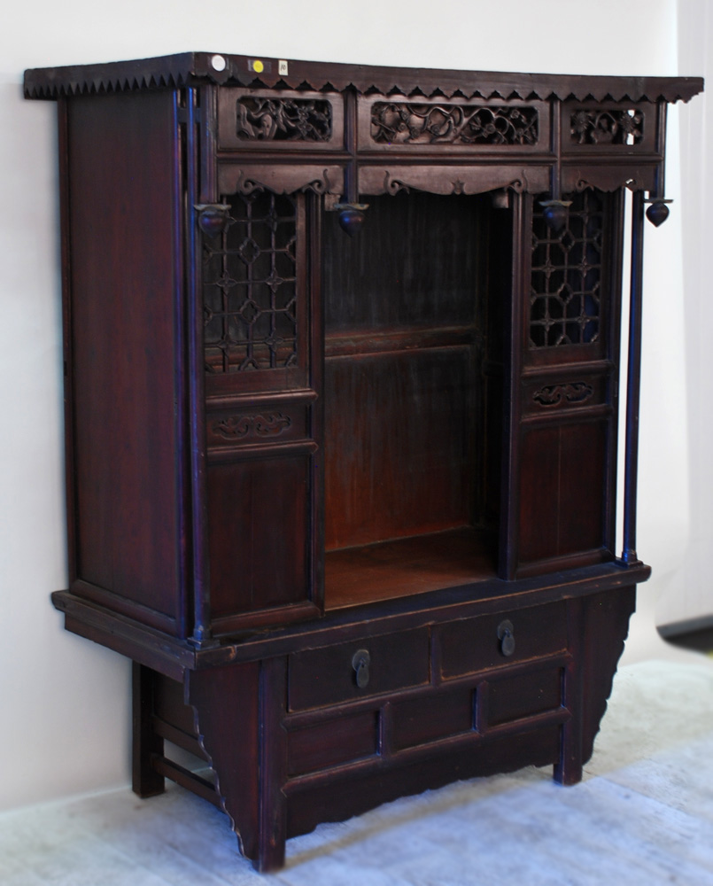 Chinese Antique Meditation Shrine Cabinet with Coffer Base