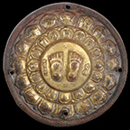 Rare, Nepalese Inscribed & Gilded Copper Buddha’s Footprints Buddhapada Portable Mandala Plaque
