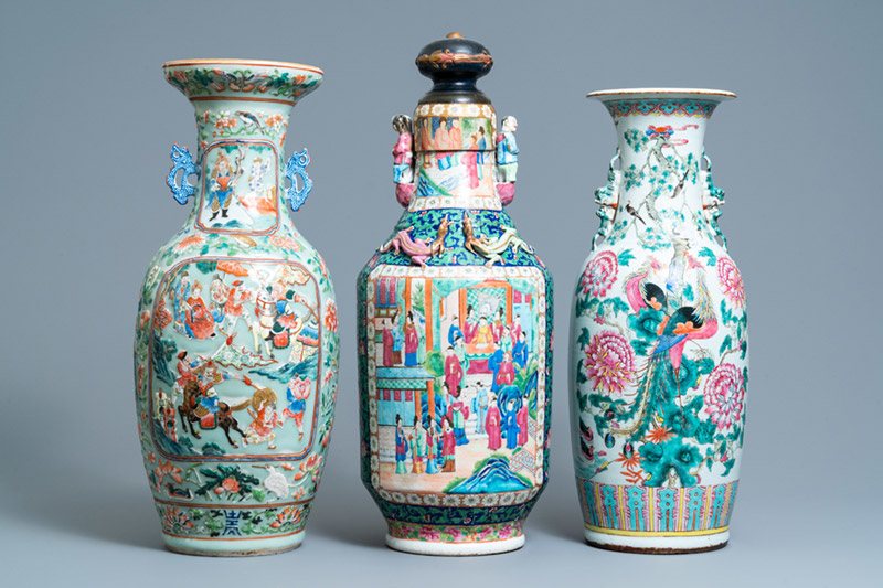 Three Chinese famille rose vases