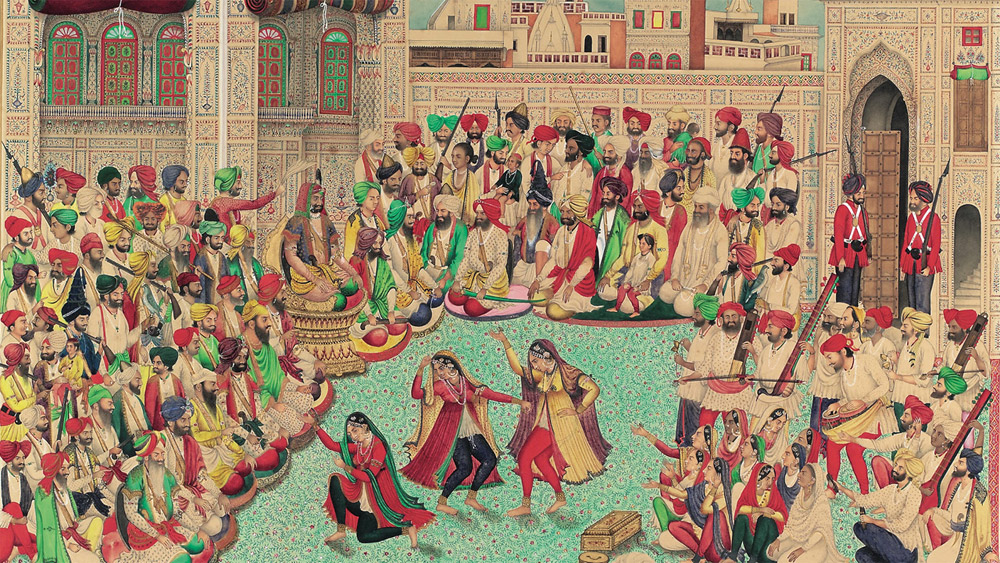 Maharaja Sher Singh and companions watching a dance performance