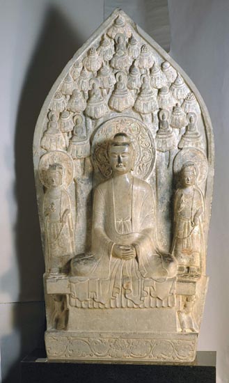 Stele with Buddha Sakyamuni and two bodhisattvas