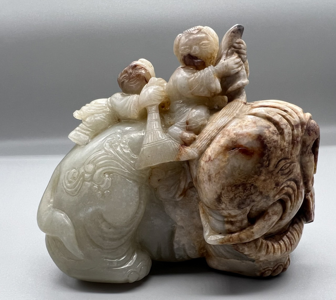 Jade Elephant with Two Riders